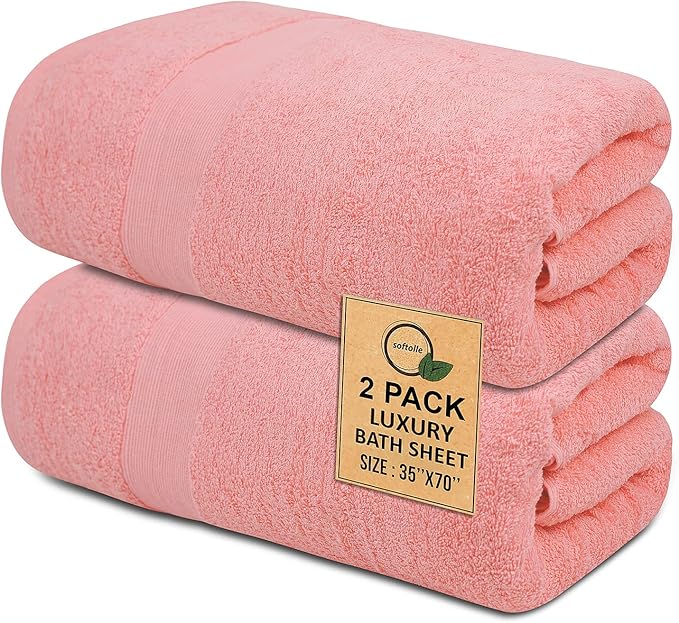 100% Cotton Luxury Bath Sheets - Pack of 2 (35" x 70") | Super Soft, Quick-Dry & Highly Absorbent Towels for Bathroom, Home, Spa & Gym (Pink)
