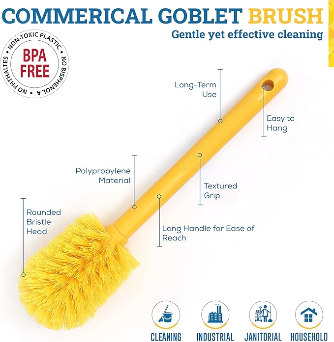 KLEEN HANDLER Goblet Cleaning Brush | Bottle Brush for Cleaning Glasses and Jars, Durable Bristles and Long Handle