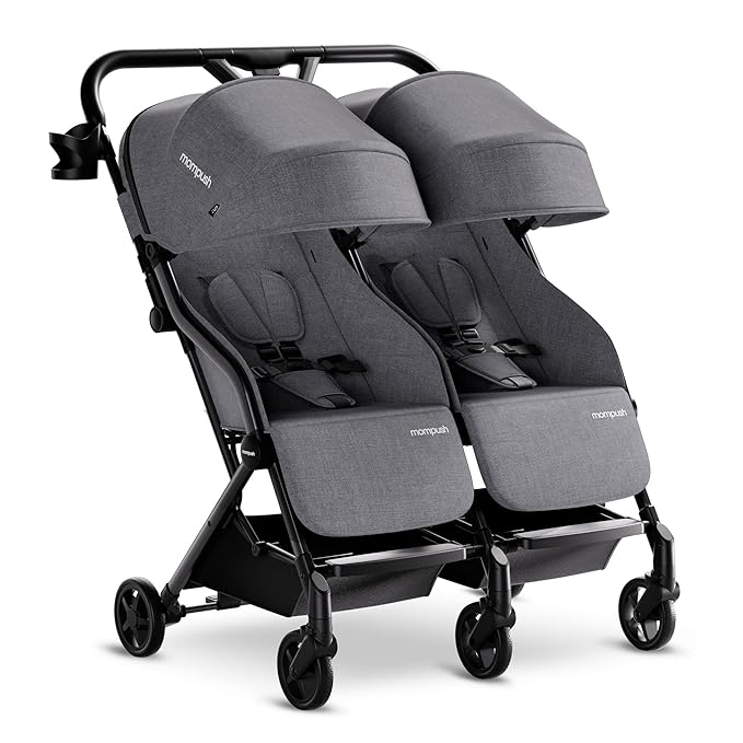 Mompush Lithe Double Stroller, Lightweight Side by Side Stroller for Newborn and Toddler, Easy Fold, Spacious Seats with Recline, UPF50+ Canopy