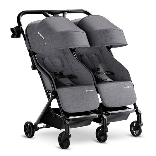 Mompush Lithe Double Stroller, Lightweight Side by Side Stroller for Newborn and Toddler, Easy Fold, Spacious Seats with Recline, UPF50+ Canopy