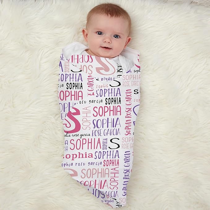 Personalized Baby Blanket for Kids Girls Boys. Custom Baby Blanket with Name for Newborn Swaddle Toddler, Nursery Decor Kids Blanket. (Bright Name)