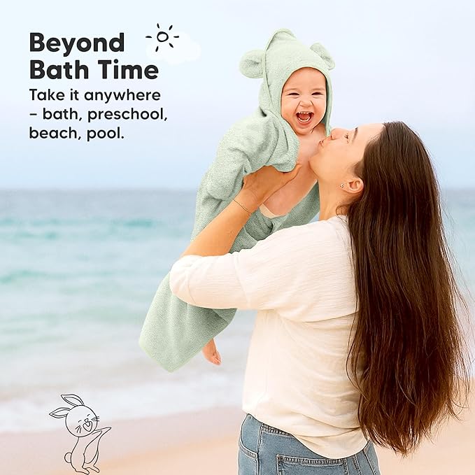 KeaBabies 2-Pack Hooded Baby Towels for Newborn - 30x30 Soft & Absorbent Viscose from Bamboo Baby Bath Towels with Hood for Infant, Toddler,Kids,Boys Girls,Newborn Bath Essentials (Sage, Petite)