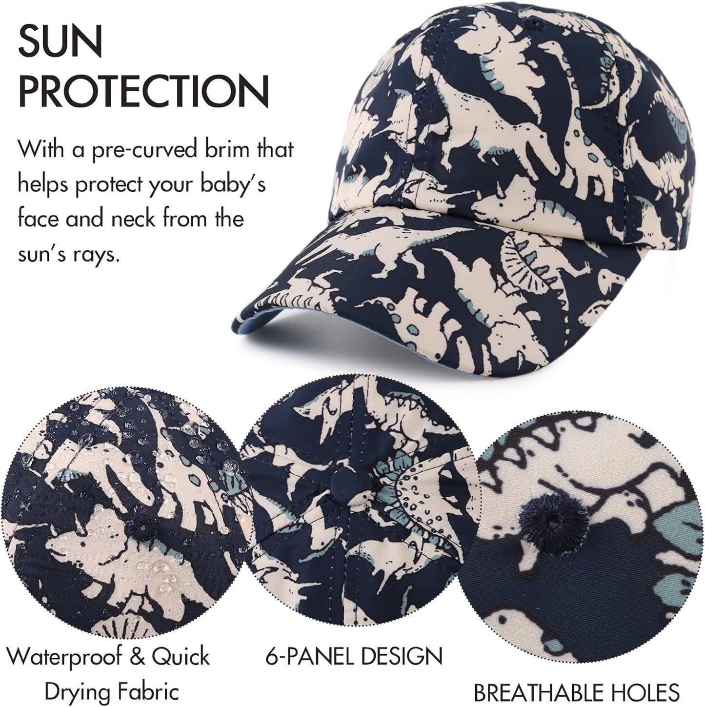 JANGANNSA Dinosaur Boys Girls Caps Embroidery Baby Baseball Caps Cotton Infant Toddler Kids Hat Spring Summer Autumn 2-6Y