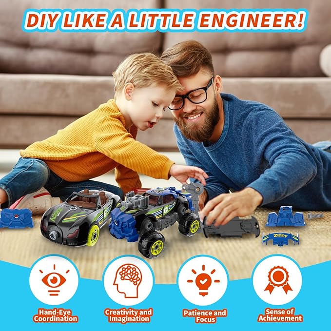 3-in-1 Building Car for Boys Ages 3+, Take Apart Car with Electric Drill, 43 Pcs Construction Toy Truck, Build Your Own Cars with Play Tools, Ideal Educational Present for Kids Children (Black)