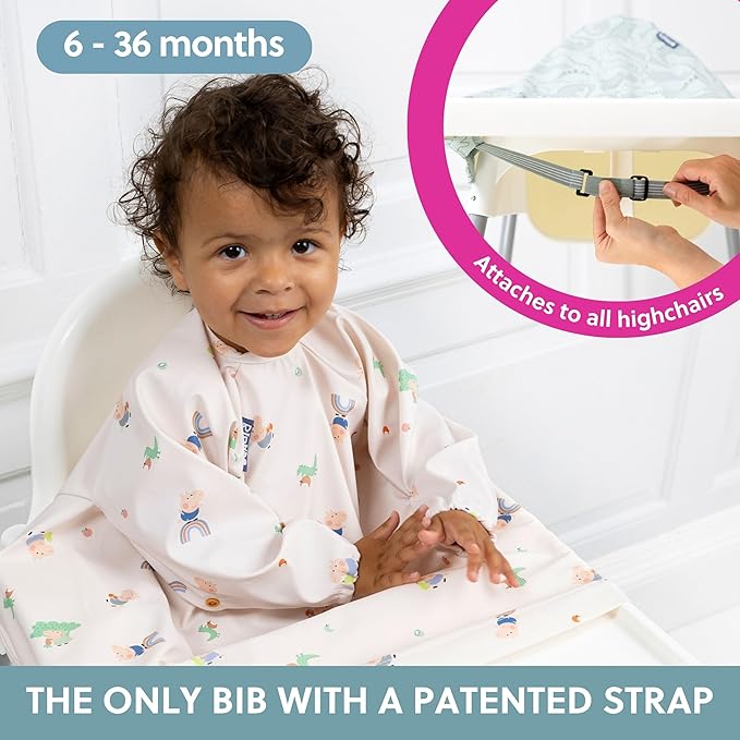 BIBaDO - Long Sleeve Baby Bibs - Babies & Toddlers 6-36 Months - Coverall Baby Led Weaning Bib - Easy Wipe, Soft & Waterproof