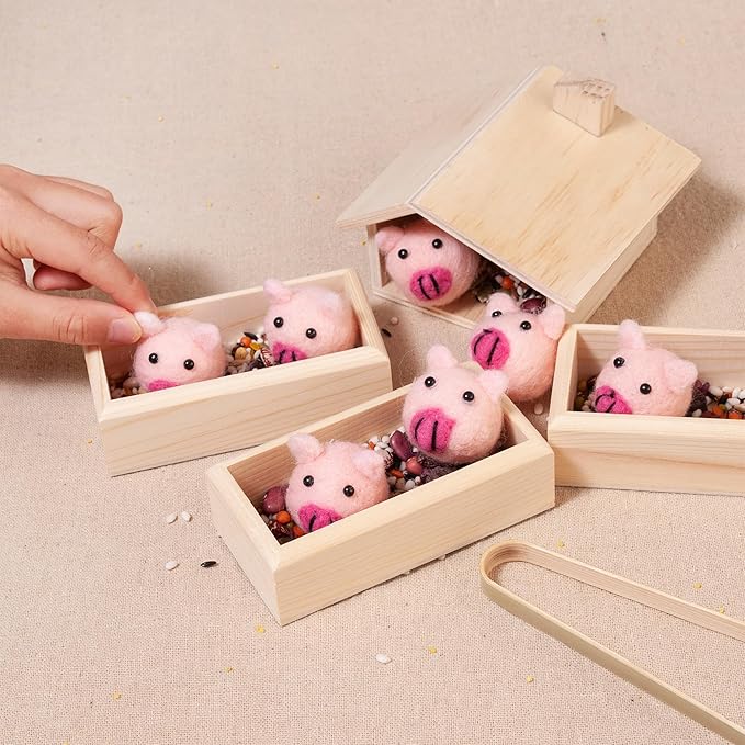 Sorting Stacking Wooden Toys for Toddlers, Montessori Pig Toy Toddler Sensory Bin Tool Toys, Wood Farm Toy House Fine Motor Skill Early Learning Preschool Educational Gift for Kids