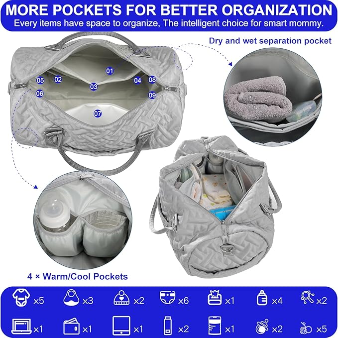 Diaper Bag Tote: Mommy Bag, Baby Bag for Boy and Girl, Mom Hospital Bag, Twins or 2 Kids Diapers Bag