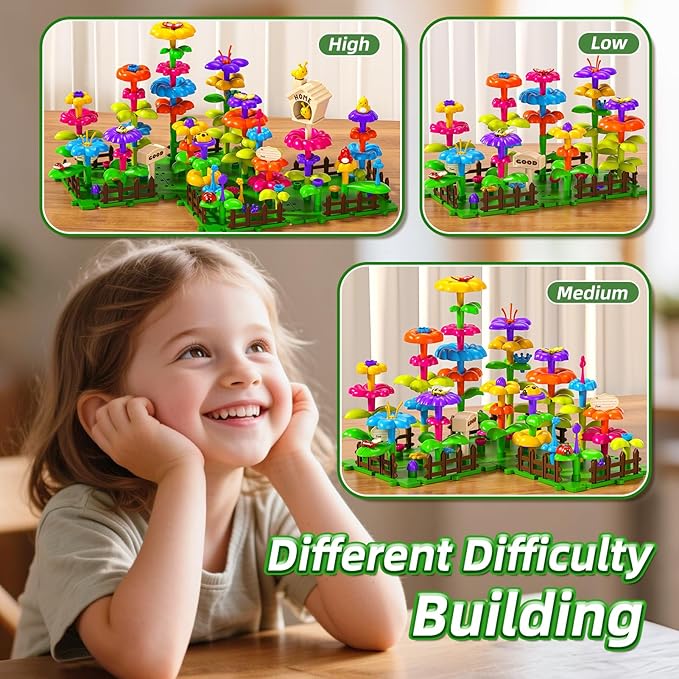 112 Pcs Flower Garden Toy,Toddler Girl Toys 3-4 Years Old Girls Gardening Building Gifts Set Best Educational Learning Fine DIY Crafts Stem Construction Stacking Kit,for 3 4 5 6 7 Year Kids Birthday