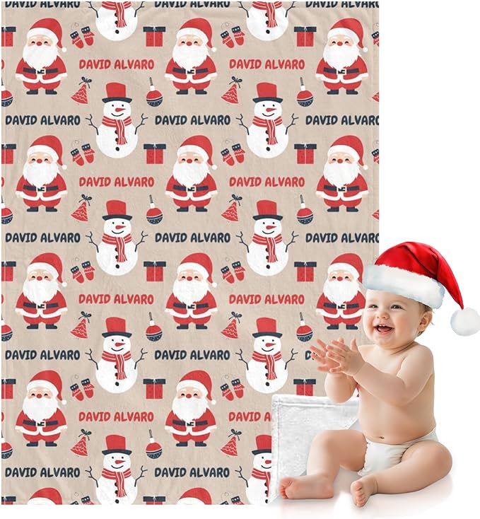 Ship Next Day - Custom Christmas Baby Blanket with Name | Multiple Styles Optional, Personalized Flannel Toddler Blanket, Christmas Swaddle for Boys & Girls, Xmas Decor Throw