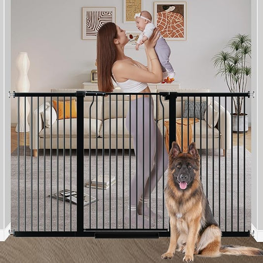 40.55" Extra Tall Baby Gate for Stairs-65.8"-71.2" Wide 1.37" Ultra Narrow Spacing Extra Wide Pet Cat Gate Dog Gate-Auto-Close Pressure Mounted Dog Door for Pets and Kids,Black