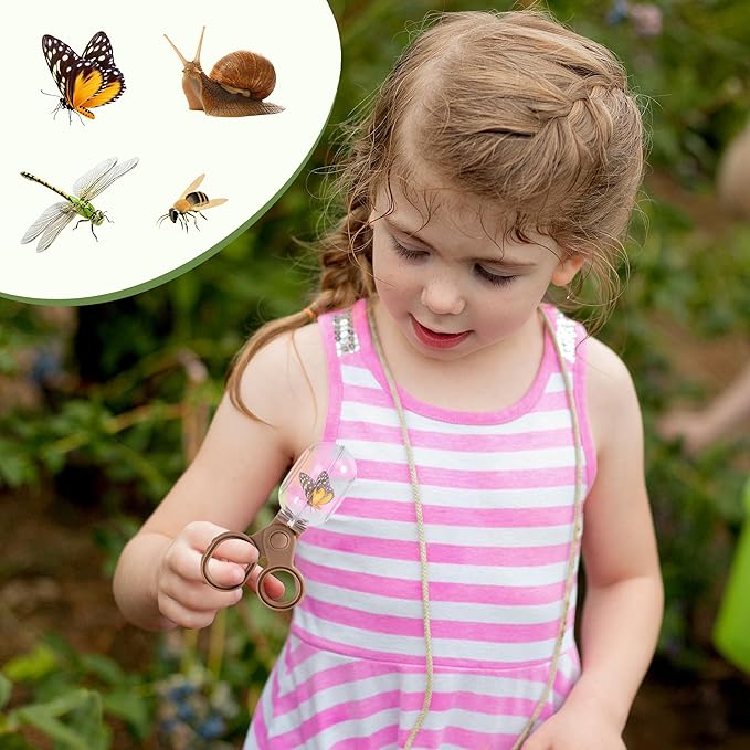 ROBOTIME 2Sets Bug Catcher for Kids, Sturdy Bug Catching Kit with Butterfly Net, Insect Box, Magnifying Glass, Tweezer, Clamp, Cards and Carry Bag, Bug Habitat Outdoor Explorer Kit for Kids 3-12