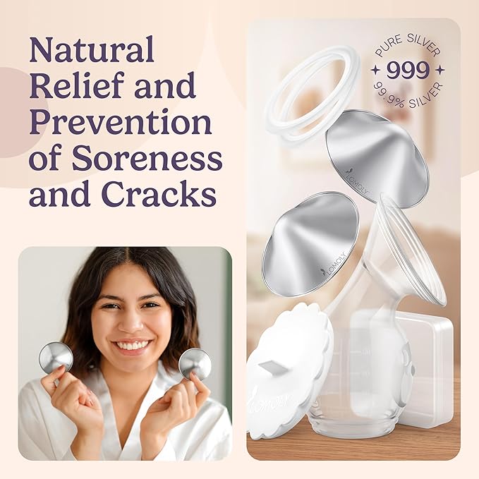 Silver Nipple Covers Breastfeeding: Pure 999 Silver Nipple Shield | Silver Nursing Cups w/Breast Shields, Hands-Free Breast Pump (Silver, XL - 2.1x0.7)
