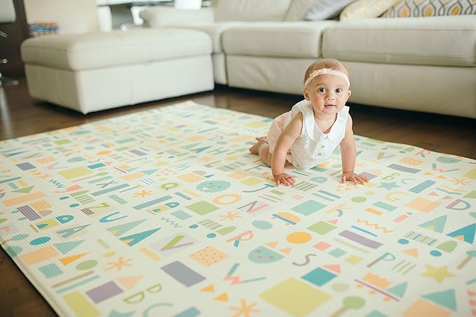 Baby Care Play Mat (Large, Sea Petals - Yellow) 82'' x 55'' Original One-Piece Reversible Rollable Waterproof Play Mat for Infants, Babies, Toddler, and Kids