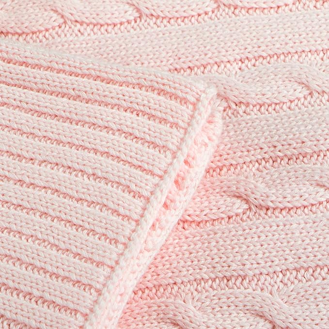NTBAY 100% Pure Cotton Cable Knit Toddler Blanket, Super Soft Warm Breathable 30x40 Baby Blanket for Crib, Stroller, Nursery, Travel, Newborn, 30x40 Inches, Baby Pink