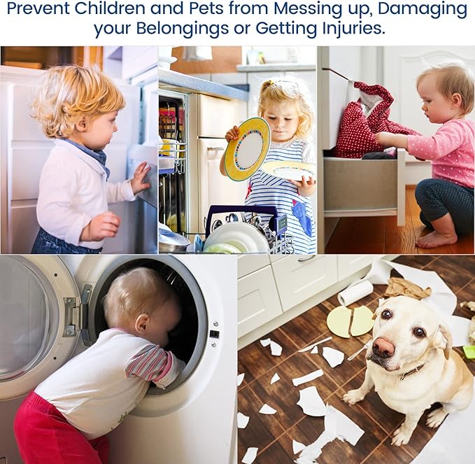 Jetec 10 Pieces Cabinet Locks for Babies, U-Shaped Proofing Drawers Safety Child Locks Adjustable, Easy to Use Childproof Latch for Knob Handle on Kitchen Door Storage Cupboard Closet (Blue)