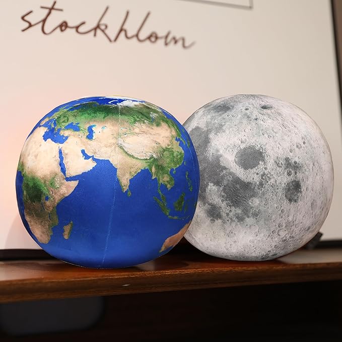 10 inch 2 pcs Moon Pillow+Earth Pillow Plush Toy Earth and Moon Stuffed Toy Planet Pillow Astronomy Decor Space Pillows Globe World Globe Stuffed Plush Toy