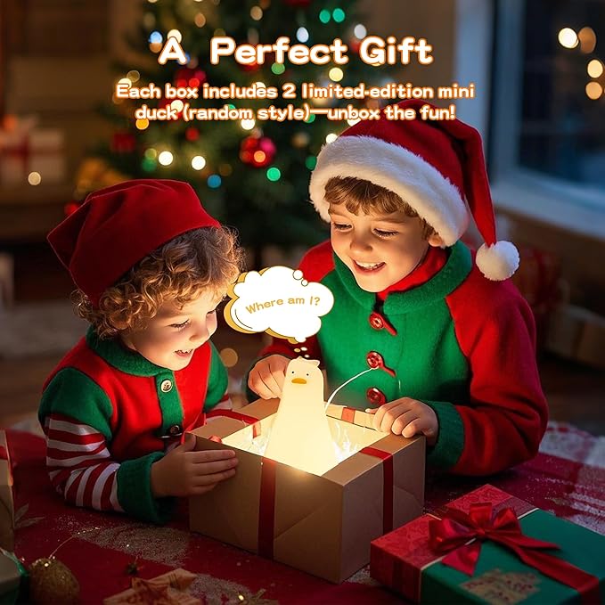 Lying Flat Duck Silicone Night Light, Cute Ducky Lamp with Gifts,Squishy Animal Nursery Nightlight, Dimmable/Rechargeable Portable Bedside Touch Lamp for Breastfeeding,Baby Adults Kids Room Decor