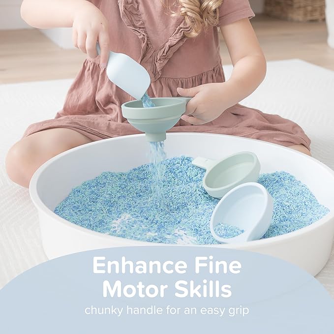 Inspire My Play 3 x Natural Silicone Collapsible Funnels for Kids - Sensory Play Funnel Toys for Kids - Pouring Toys for Toddlers - Food Safe Sensory Bin Tools and Accessories