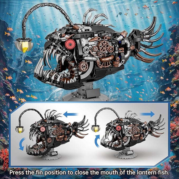 Mechanical Lantern Fish Building Set,Sea Animal Building Block Toy,Home Decor Gift for for Adults and Kids 1038PCS ﻿