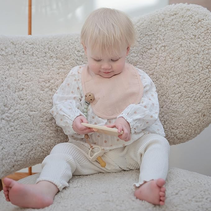 mushie Muslin Baby Bib | Soft Cotton for Infant Drips, Drools & Feedings | Adjustable Fit | 2 Pack