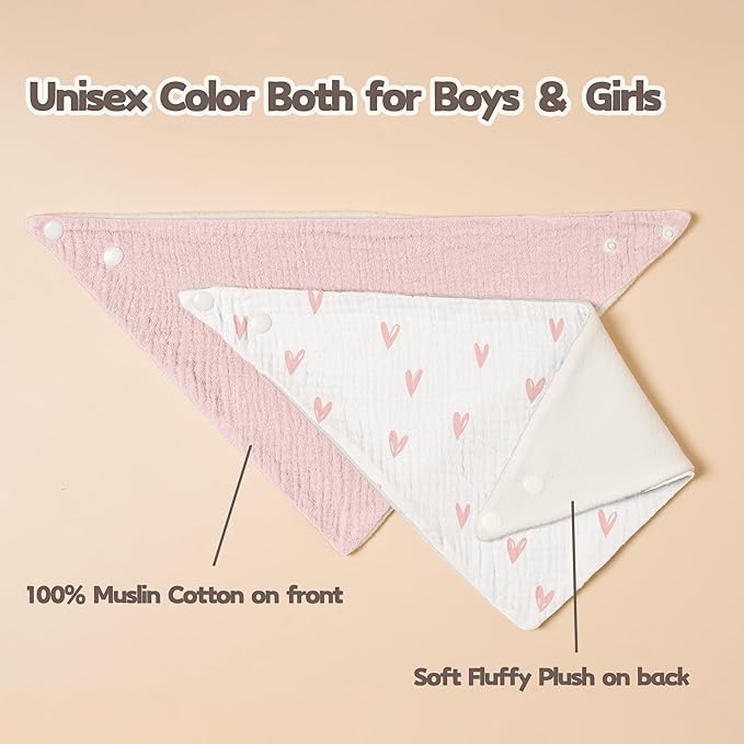 Susurration Muslin Baby Drool Bibs 6Pack Soft Triangular Adjustable Baby Bandana Bibs for Unisex Baby Girls & Boys