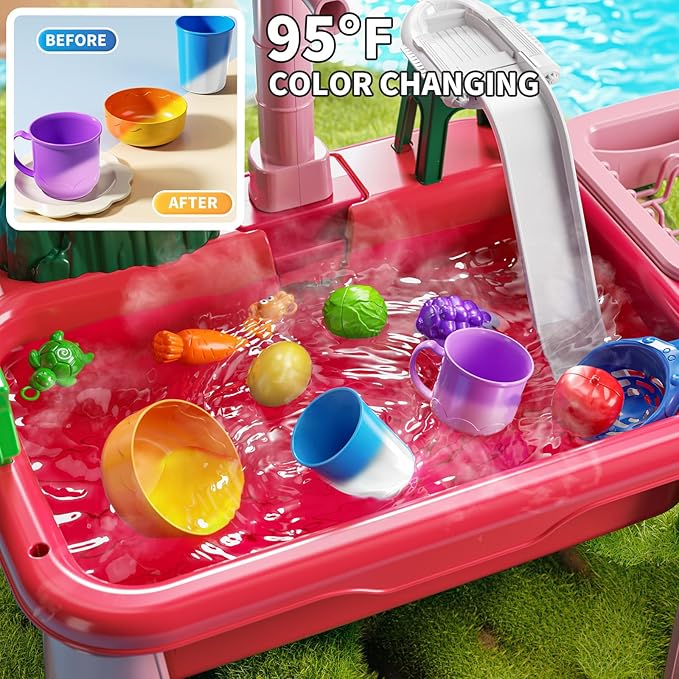 Water Table for Toddlers 3-5- Kids Play Sink with Pump and Running Water, Water Table for Kids Ages 4-8 with Fishing Game, Summer Outside Sensory Gift Toys for Boy and Girl 3 4 5 6 7 8 (Red)