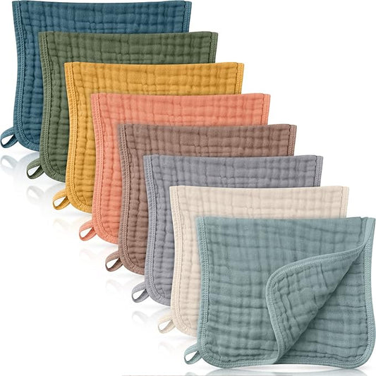 8 Packs Muslin Burp Cloths 6 Layers Unisex Baby Items Absorbent Burp Rags Colorful Muslin Washcloths for Baby Plain Soft Cotton Cloth for Babies Girls Boys, 10 x 20 Inch (Beautiful Colors)
