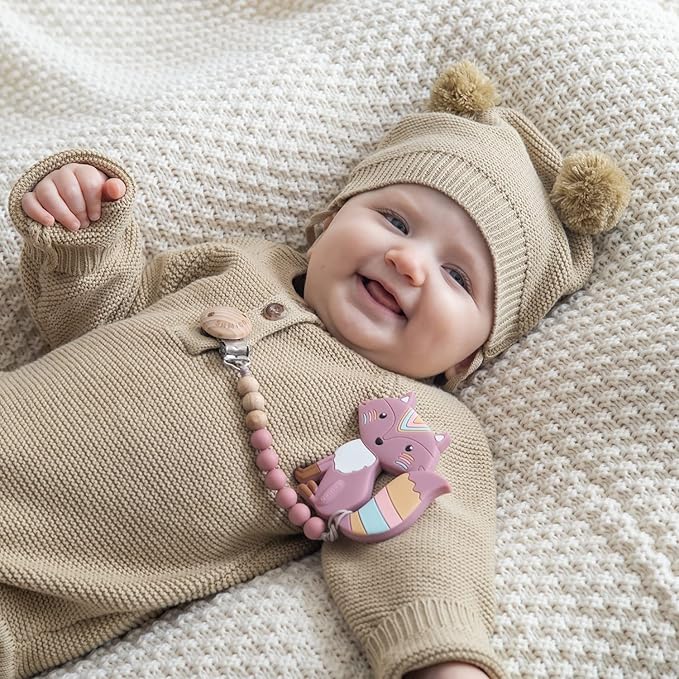 SAMiGO Pacifier Clips for Baby Girls Pacifier Holders Silicone Paci Binky Clips - 2 Pack