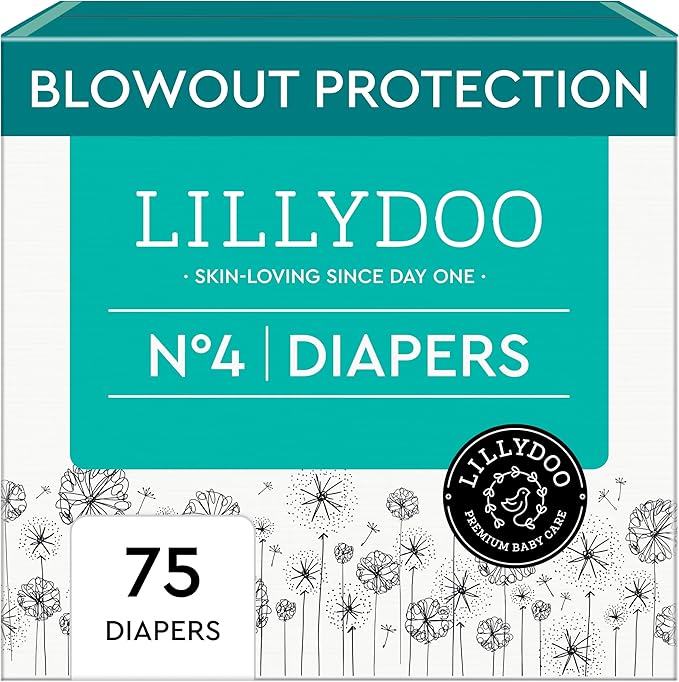 LILLYDOO Baby Diapers - Size 4 (20-31 lbs), Half-Monthly Supply (75 Count), Leak Protection, Skin-Friendly, Ultrasoft, Perfume- & Chlorine-Free, Hypoallergenic, Dermatologist Tested, Oeko-TEX®