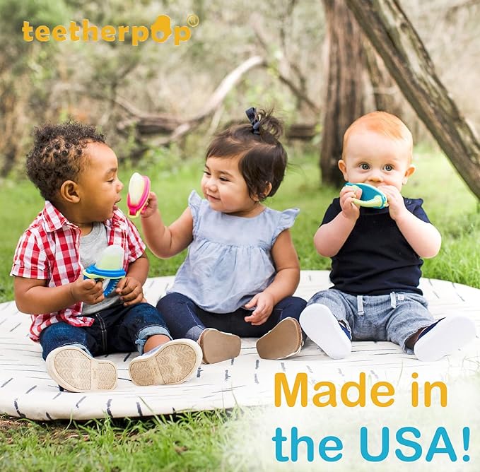 Teetherpop Fillable Silicone Teether for Babies (3-Pack) – Breastmilk Popsicle Molds for Teething w/Spill-Proof Sippy Slits – Freezable Baby Teethers for Liquid & Purée (Fucshia/PinkLemon/BlueLemon)