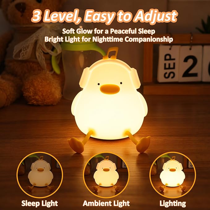 Duck Night Light, Squishy Duck Lamp, Silicone Bedside Light Up Funny Duck with Dimmer & Rechargeable,Birthday Gifts for Friends Women(Enjoy Duck)