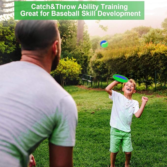 Jalunth Ball Catch Set Game Toss Paddle Beach Toys Back Yard Outdoor Games Pool Backyard Target Throw Sticky Mitt Set Age 3 4 5 6 7 8 9 10 11 12 Years Old Boys Girls Kids Easter Gifts Pink Blue 2 Pack