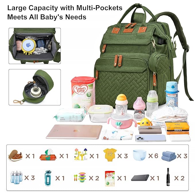 Baby Diaper Bag Backpack Multifunctional Waterproof Diaper Bag with Changing Station Travel Backpack with Changing Pad(Army Green)