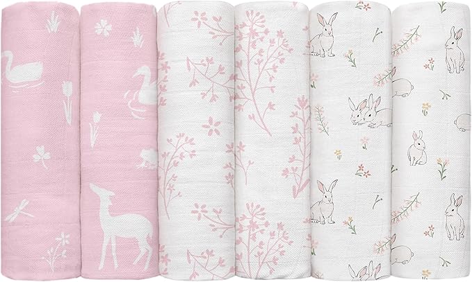 GLLQUEN BABY Receiving Blanket Boy Cotton Muslin Swaddle Blankets Girl Newborn Squares Breathable & Soft Thin Baby Blankets Cloths Double Absorbent Infant Swaddling Wrap - 6 Pack (Looking for Spring)