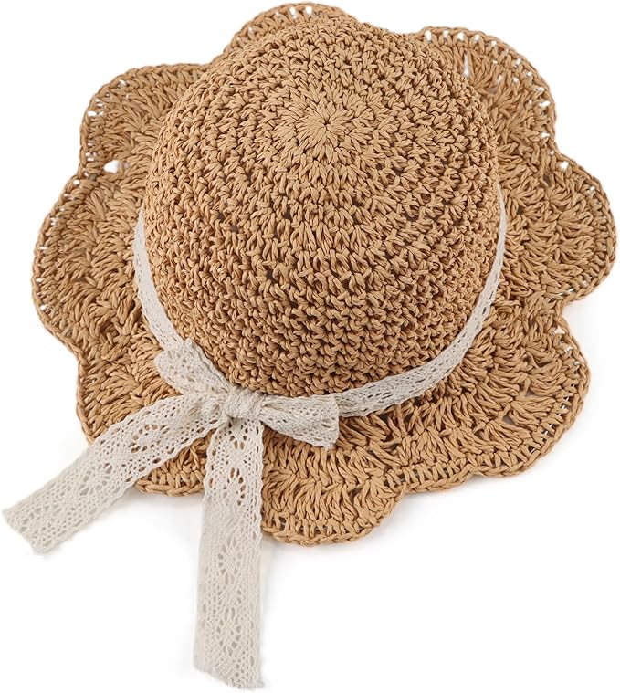 Baby Girl Straw Hat Outdoor Baby Sun Protection Hats Summer Bowknot Beach Cap for Infant Toddler Girls