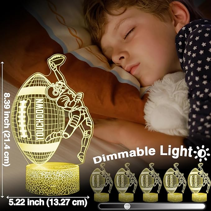 American Football Lamp, 16 Colors Touchdown Night Light - Remote Control, Timer Tpye-C Dimmable, LED 3D Light Illusion, Football Room Decor for Boys