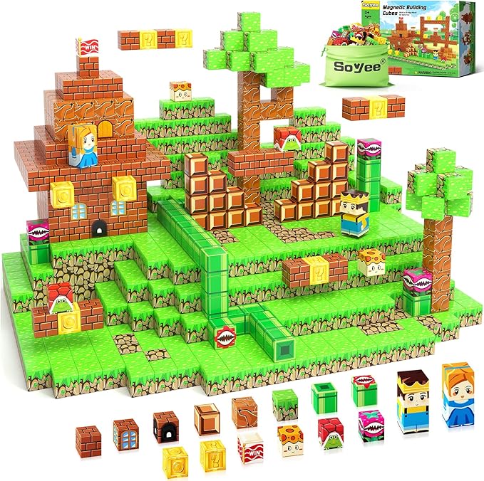 108PCS Magnetic Blocks Building Toys - 1'' Magnet Building Blocks Build Mine Magnet World Game Adventure Set Cubes Boys Girls Toys Ages 3-5 4-6 5-7 6-8 Kids Gifts for 3-12 Years Old School Supplies