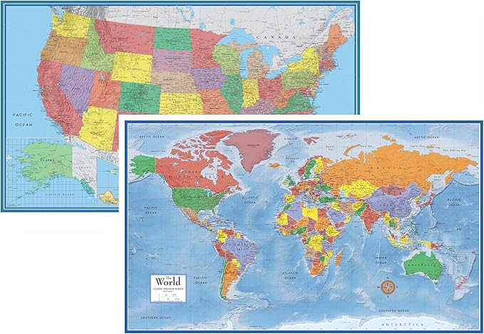 24x36 World and USA Classic Premier 3D Two Wall Map Set (Paper Folded)
