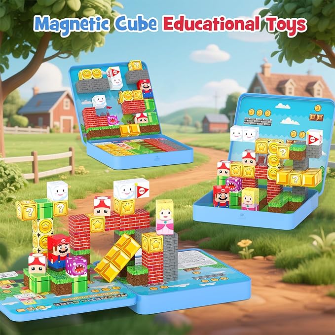 STEM Magnetic Building Blocks Cube Set Toys for 3-8 Year Olds - Travel Construction Set with Storage Tin Box, Ideal Educational Gift for Toddlers 3-5