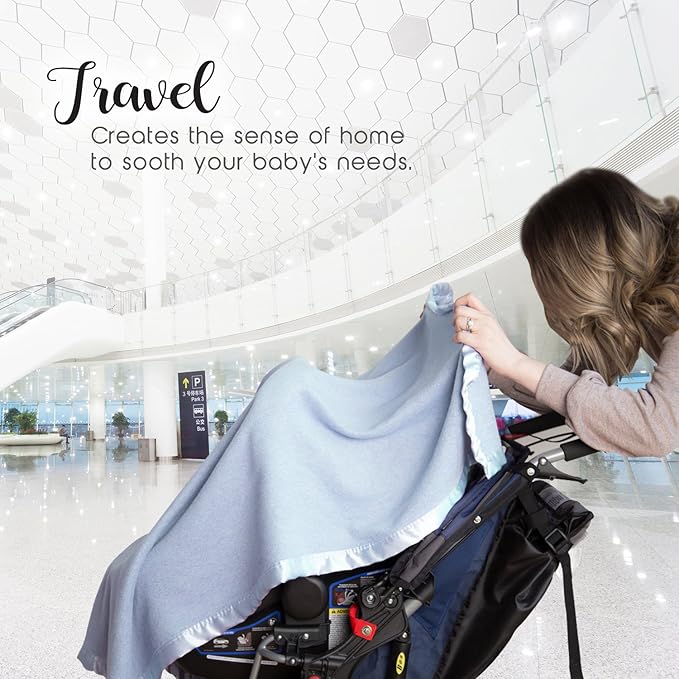 Bamboo Rayon Soft Light Blue Toddler Security Blanket - Thermal Sky Blue Baby Blanket with Satin Edging - Perfect for Naps, Car Carrier, Stroller & Travel - 34 x 47 inches - Newborn Baby Blankie