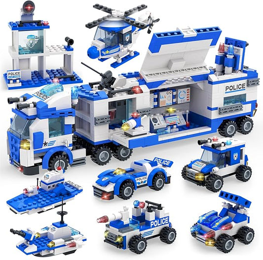 1338 Pieces City Police Car Building Sets, Police Station Truck Toy Blocks Set with Prison Helicopter Cop Car Boat for Boys and Kids Aged 6-12