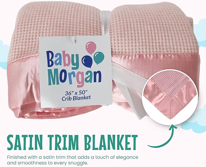 Blankets - Thermal Waffle Warm Baby Blanket for Crib - Soft and Cozy Baby Crib Blanket for Nursery, Stroller, or Naptime Comfort - Ideal Shower Gift - Pink, Satin Trim (36" x 50")