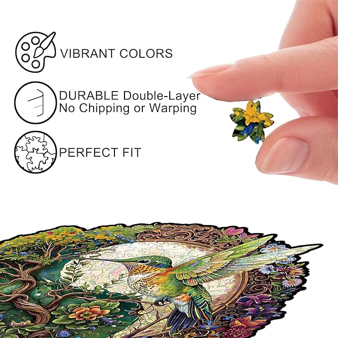 Wooden Jigsaw Puzzle for Adults - Hummingbird Tai Chi Unique Animal Shaped, 11.2x11in, 200 Pieces, Zen Art, Challenging and Fun Gift