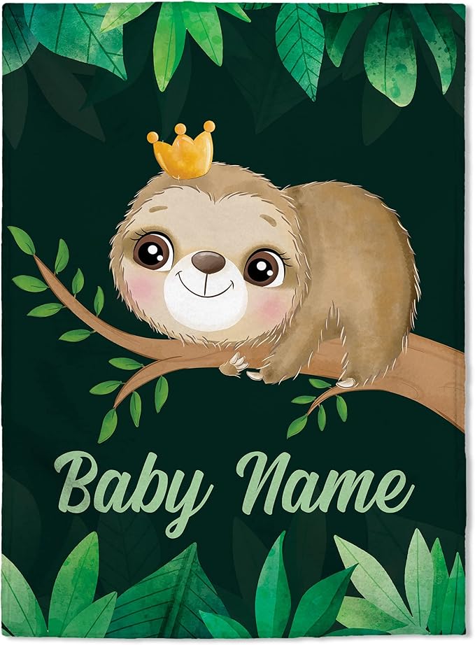 FLOCHIL Personalized Baby Blankets, Custom Baby Blanket - Baby Blanket with Name for Boys, Best Gift for Baby, Newborn Elephants Flush Fleece (30x40) (Sloth)
