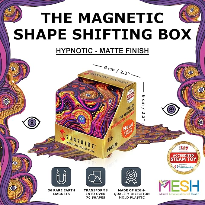 Shashibo Seasonal Halloween - Shape Shifting Box - Award-Winning, Patented Magnetic Puzzle Cube w/ 36 Rare Earth Magnets - Fidget Transforms Into Over 70 Shapes (Hypnotic Digital) - Limited Edition