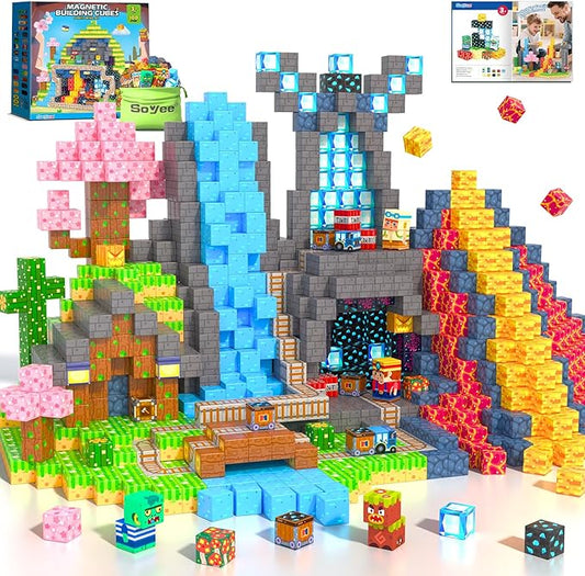 Soyee Magnetic Blocks 100 PCS Building Toys for Ages 4-8 9-12 3-5 Forest & Mine Theme Magnet Building Cubes STEM Sensory Toys for Kids Ages 3 4 5 6 7 8 9 10 11 12 Year Old Boys Girls Birthday Gifts