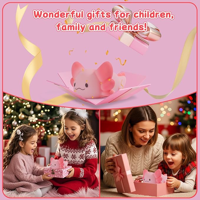 ZKLiLi Axolotl Night Light Kids Nightlight,Squishy Cute Lamp Dimmable Childrens Night Light Baby with Timer & 16 Colors,Rechargeable Bedroom Smart LED Bedside Lamps Toddler Night Light Newborn