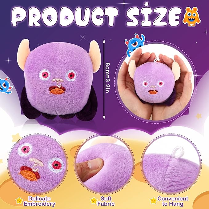 Aoriher 15 Pcs Monster Stuffed Toys Bulk Mini Stuffed Animals 3.2 Inches Small Plush Keychain for Operation Christmas Items Baby Shower Favors Bag Fillers Halloween Classroom Prizes, 5 Styles