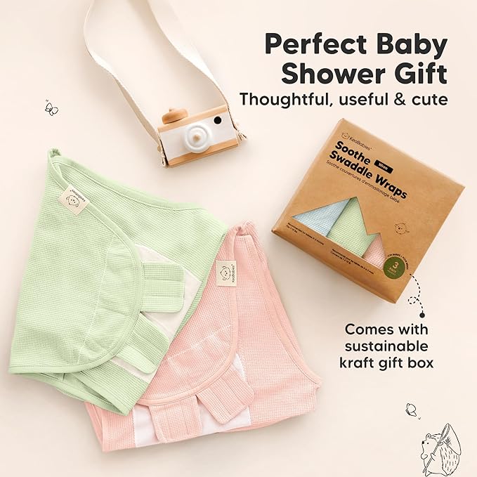 3-Pack Organic Swaddles for Newborns, Baby Sleep Sacks 0-3 Months - Baby Swaddle Wrap, Newborn Wearable Blanket, Infant Sleep Sack for Girls, Boys, Soft & Snug, Large Hook & Loop Closure (Mellow)