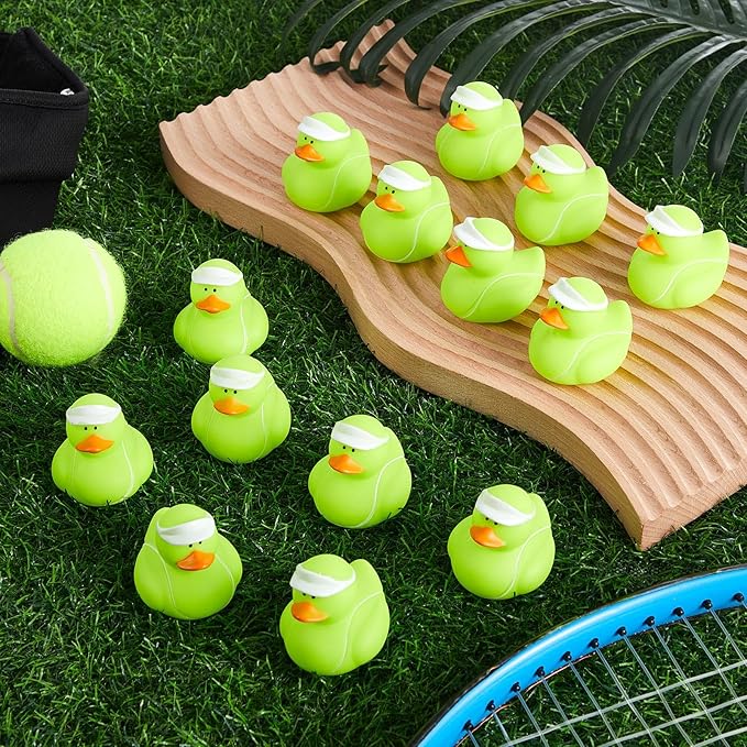 Deekin 24 Pcs Rubber Duck 2 Inch Bulk Sport Party Favors for Birthday Party Decorations Club Player Gift (Tennis)